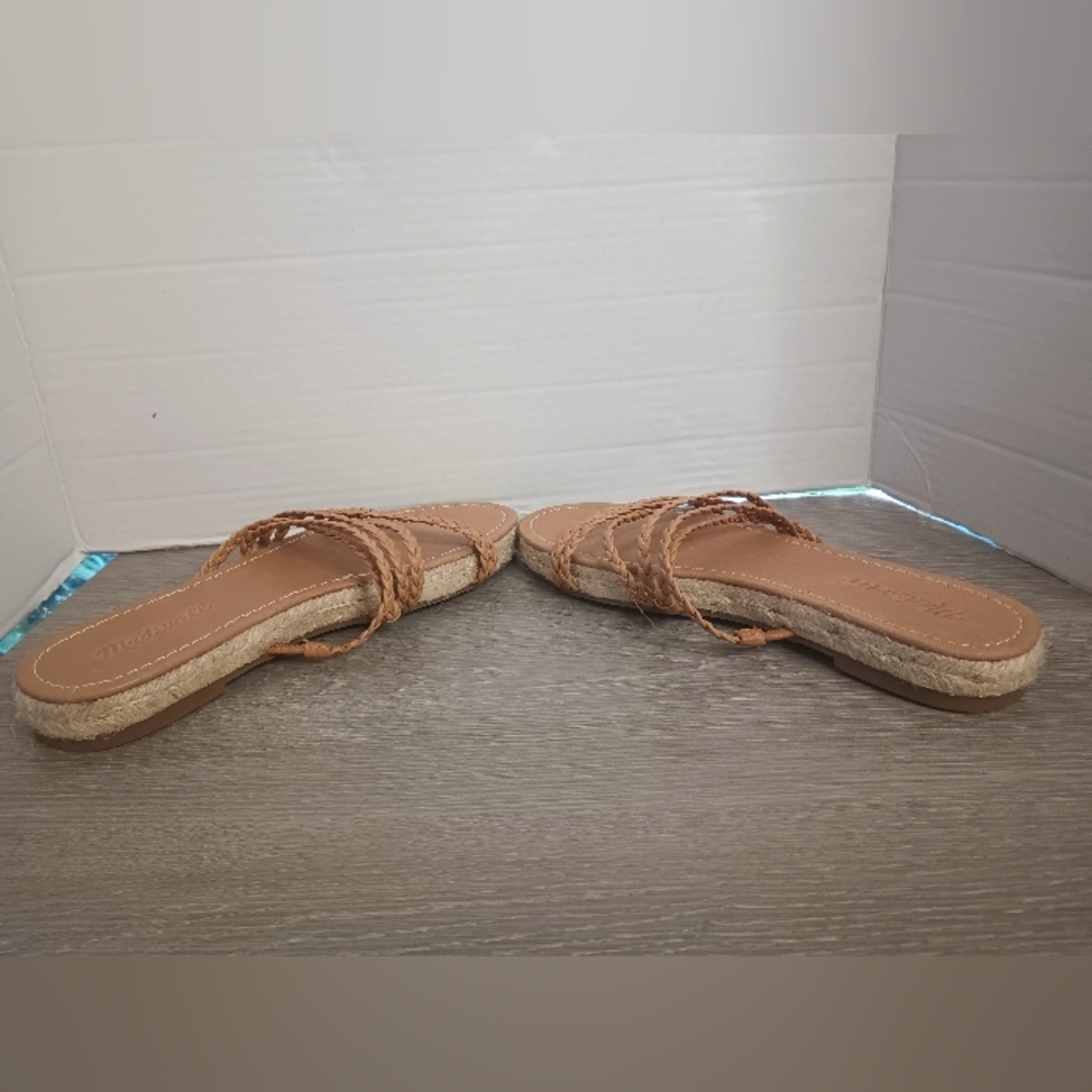 Madewell The Kathryn Espadrille Sandals 7.5 Flat Slide Tan Braided Leather Strap - Picture 6 of 9